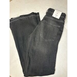 HM Womens High Waist Flare Jeans Faded Black Raw Hem Denim Pants Size 6 NEW